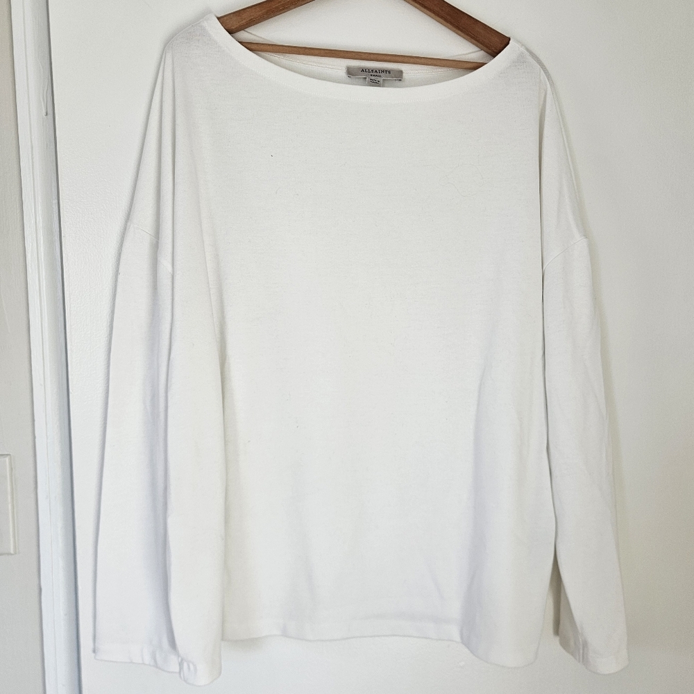 All Saints Womens Rita Tee S Shirt Off Shoulder Slouchy White Oversize Relaxed
